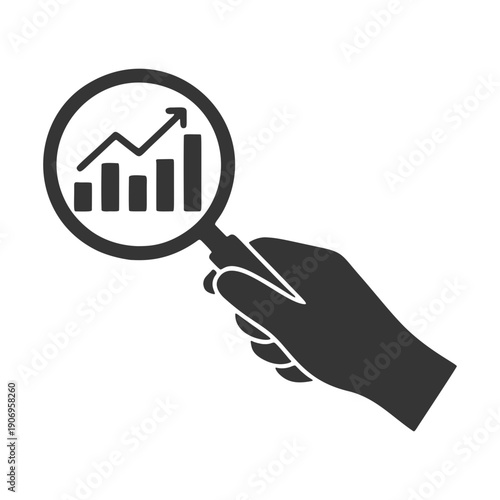 ルーペを持つ手のシルエットアイコン　グラフ