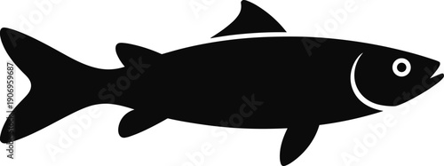 Fish silhouette vector illustration, marine freshwater animal icon, black minimalist aquatic design, fishing wildlife symbol, simple ocean graphic art element