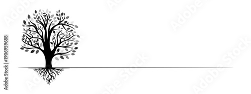 Stylized Tree with Roots Silhouette  Banner Background Illustration