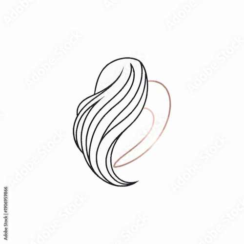 Simple line drawing of a woman's hair with flowing locks and elegant curves.