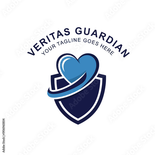 Blue Heart Shield Protection Logo Design.