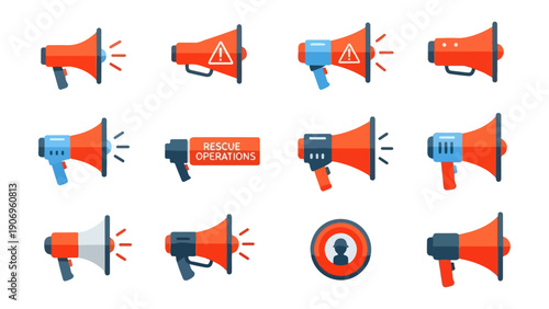 Megaphone illustrations collection red blue orange vector design elements