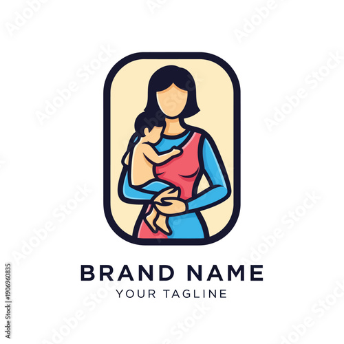 Mother Holding Baby in Illustration Style.
