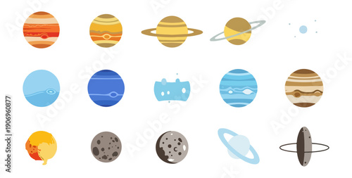 Planets and celestial bodies illustration on black background