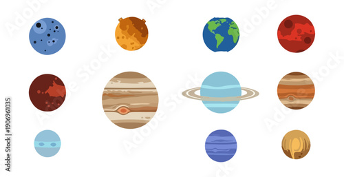 Solar system planets in pixelated style on black background