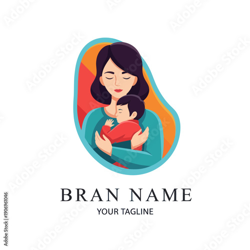 Mother Holding Baby in Slingshot Illustration.