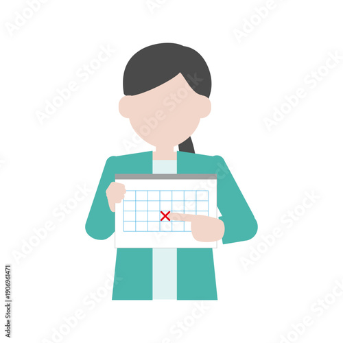 カレンダーの期限切れを指差しする女性アイコン（バツ）