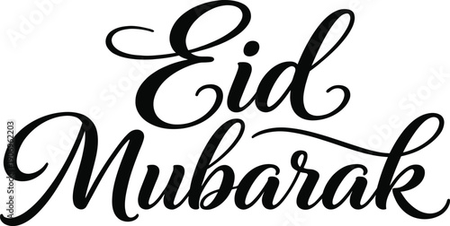 Eid mubarak calligraphy design for ramadan celebration with elegant black script lettering