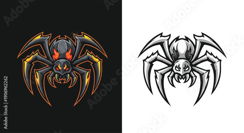 Vector illustration of a black widow spider logo design.