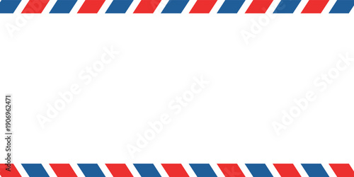 Airmail Envelope frame images with strips. International vintage letter border. Retro air mail postcard with blue and red stripes. Empty classic postal frame. Vector illustration.modern