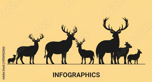 Deer family silhouette infographic elements for design.