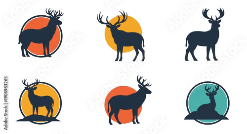 Deer Silhouette Collection Set of Icons and Logos.