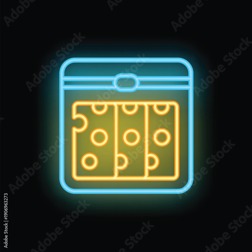 Vibrant yellow slices of swiss cheese in blue packaging glowing on black background