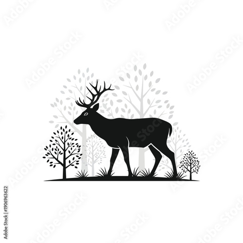 Deer Silhouette in a Forest Landscape