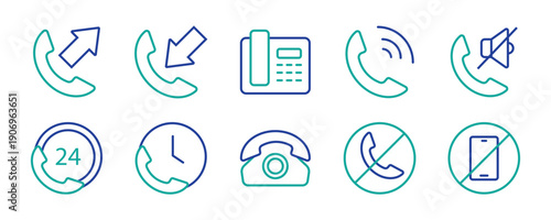 Phone icon set. Containing mobile, calling, contact, message, communication, call, cellular, vibrate, and more. Collection of telephone solid icons.