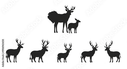 Deer Silhouette Collection Wild Animal Graphic Design.
