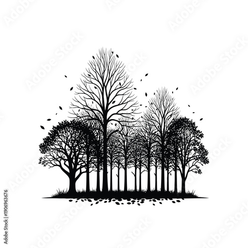 Elegant Outline Fox with Falling Maple Leaves