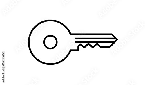 Minimal key outline vector icon with round head isolated on transparent background