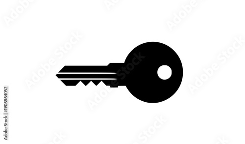 Black key icon vector with round head and symmetrical cut pattern isolated on transparent background