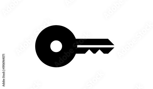 Bold black key silhouette vector icon with round head isolated on transparent background