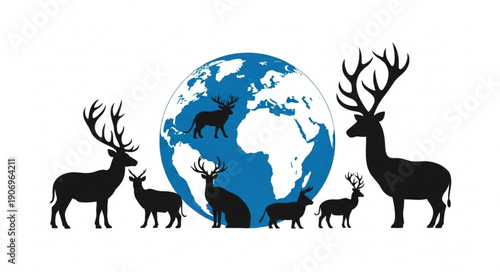Deer Silhouettes Around the Globe Symbolizing Wildlife Conservation.