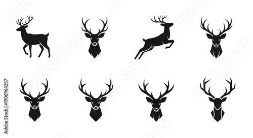 Deer Silhouettes Collection Antlers Head Animal Wildlife.