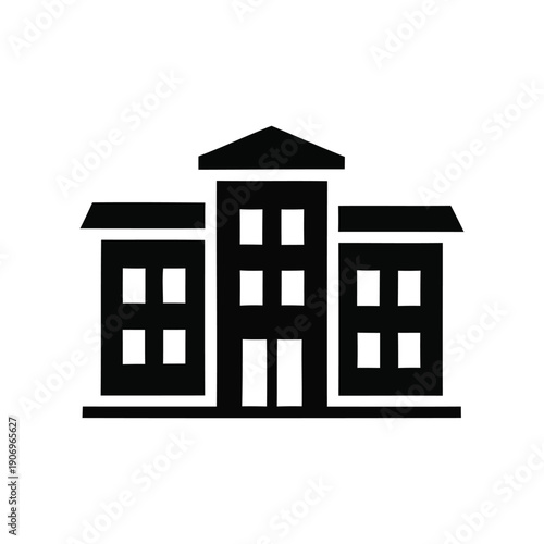 Simple black building illustration on plain background
