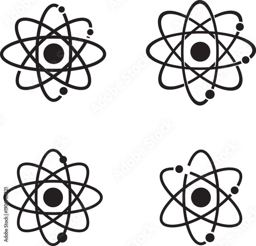 Atomic structure illustrations with four atoms