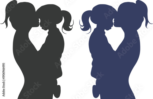 Mother and baby icon set collection with maternity silhouettes, parenting love symbols, pregnancy, childcare, family care moments isolated on white background vector.