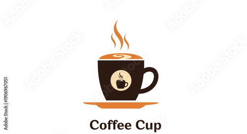 Hot Coffee Cup with Steam and Foam Art.