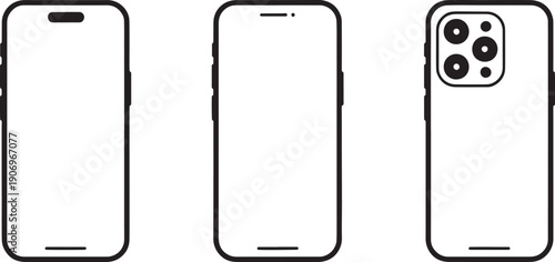 A collection of three modern smartphone silhouettes showcases evolving design features including notches and varied camera arrays for visual presentation.