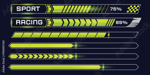 Racing Speed Bar & Digital Display: A dynamic depiction of progress, speed, and competition, perfectly suited for showcasing metrics and data visualization.