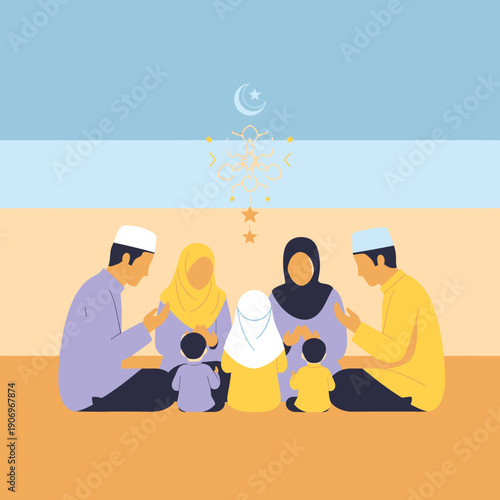 Muslim family gathering for Ramadan celebration.