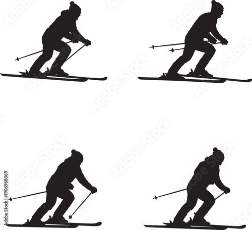 Sequence of a skier in motion silhouette