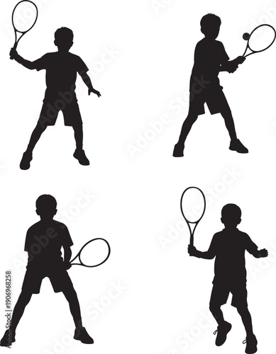 Tennis player silhouettes in various poses