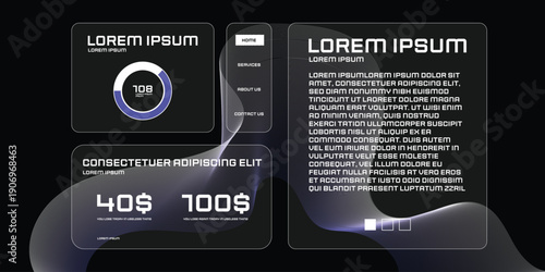 Futuristic Interface Design: A sleek and modern interface showcases a transparent design with data visualization and textual elements, perfect for digital design and tech-related projects.