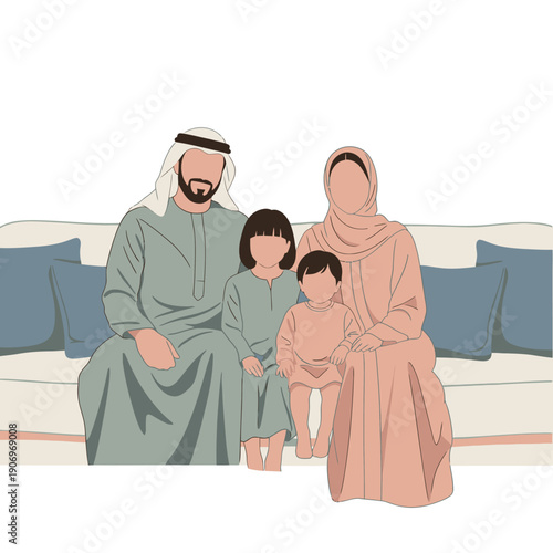 A family of four sitting on a couch.