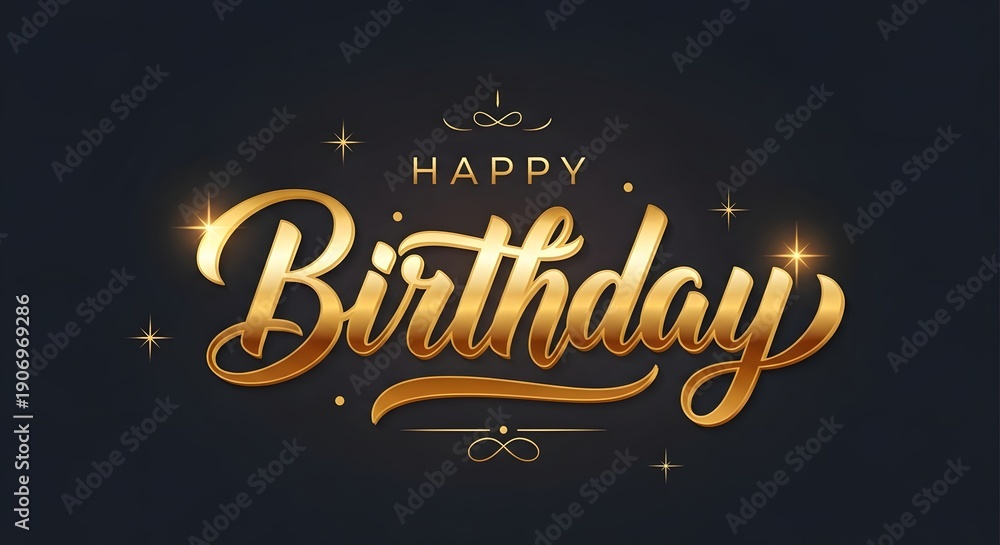 Fototapeta premium Happy birthday wishes greeting card with golden text