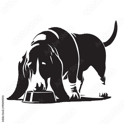 Adorable Basset Hound Dog Vector Silhouette Illustration Featuring Long Ears Short Legs Gentle Expression Perfect For Logos Stickers T-Shirts Posters Prints Social Media Branding Pet.