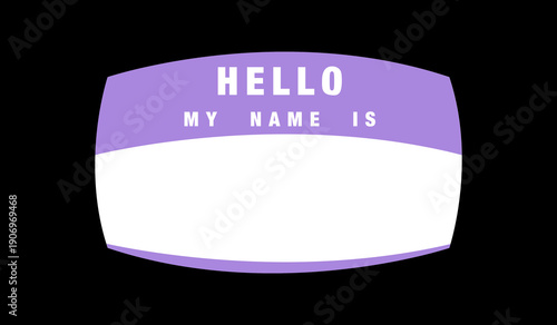 Name badge or sticker template. Blank hello my name is simple introduction tag design. Violet name badge.