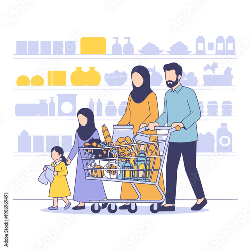 Family shopping together in a supermarket.