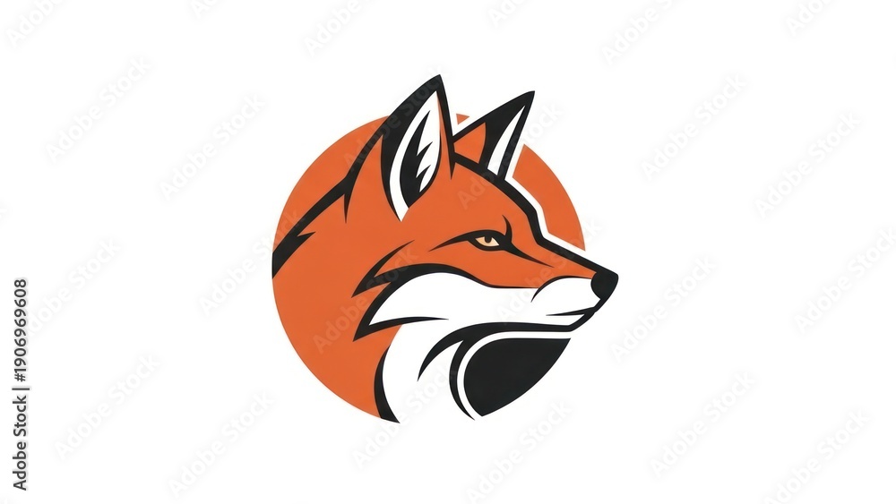 Obraz premium Stylized fox head profile graphic against orange circle on white background