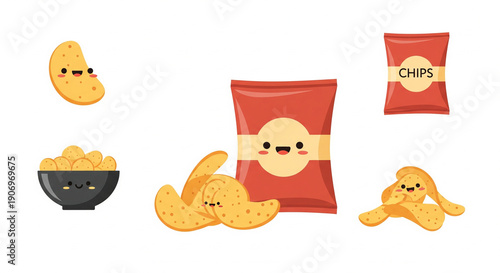 Cute cartoon chips flat vector illustration snack mascot