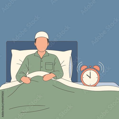 Man waking up to alarm clock.