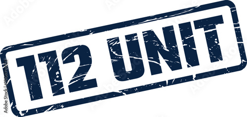 Grunge rubber stamp icon displaying the text 112 UNIT, perfect for labeling or marking documents