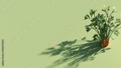 Natural orange carrots arranged against light green backdrop