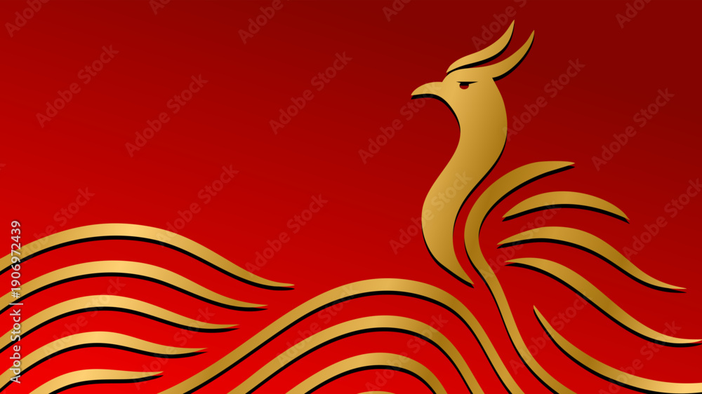 Fototapeta premium Imlek Background, Chinese Festival, Elegant phoenix illustration symbolizing rebirth, prosperity, ideal for branding and spiritual or cultural content.
