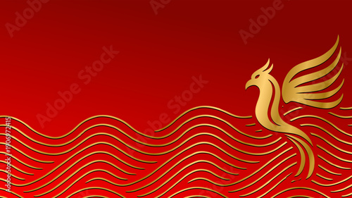 Imlek Background, Chinese Festival, Detailed illustration of a phoenix emerging from flames, symbolizing rebirth and resilience for creative and motivational content.