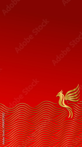 Imlek Background, Chinese Festival, Dynamic phoenix illustration symbolizing rebirth and renewal, ideal for inspirational, motivational, or brand uplift promotions.