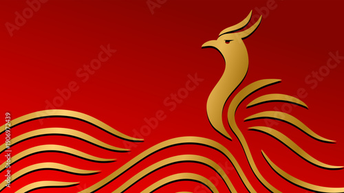 Imlek Background, Chinese Festival, Elegant phoenix illustration symbolizing rebirth, prosperity, ideal for branding and spiritual or cultural content.